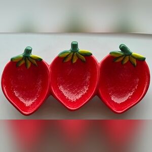 ​Coco+Lola Strawberries Red Divided 3 Section Snack+Appetizer Serving Dish Snack